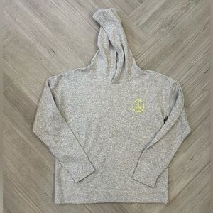Elizabeth and James Gray Hoodie Sweatshirt with Neon Yellow Peace Sign Medium